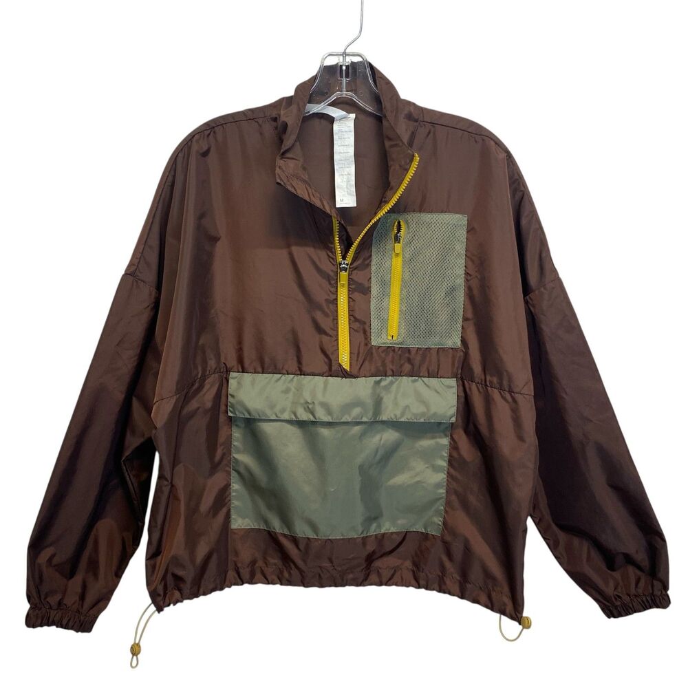 Fabletics Shawn Cropped Half-Zip Jacket Women Sz M Brown Windbreaker Athleisure
